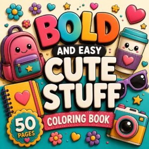 Bold Easy Stuff Coloring Book | 50 Kawaii Pages (Digital Download)