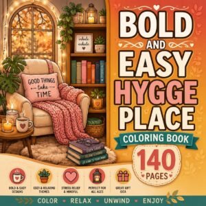 Bold Easy Hygge Place Coloring Book | 140 Pages Cozy Home Stress Relief
