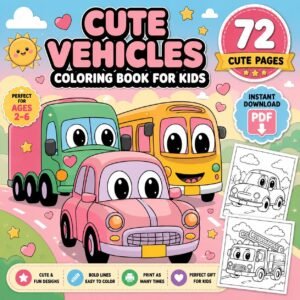 72 Vehicle Coloring Pages for Kids | Cars, Trucks, Construction (Digital Download)