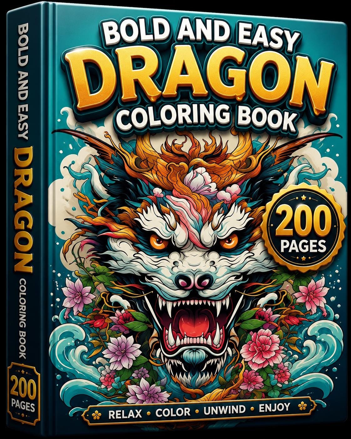 Bold Easy Dragon Coloring Book | 200 Pages | Fantasy Art (Digital Download)