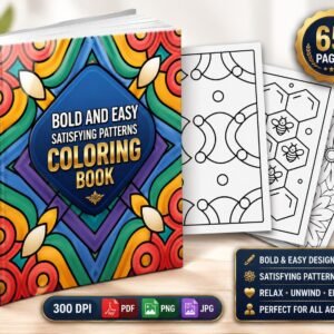 Bold Geometric Patterns Coloring Book | 65 Pages (PDF, PNG, JPG)