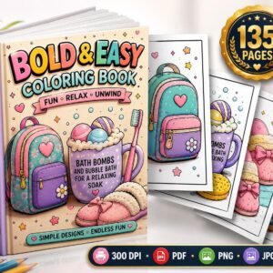 Cozy Self Care Coloring Book for Adults | Bold Easy Relaxing Pages (Digital Download)