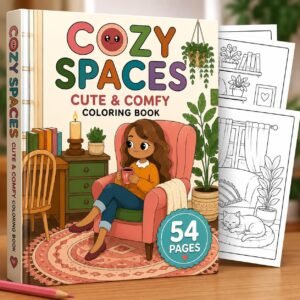 Cozy Spaces Coloring Book | 54 Home Interiors (Digital PDF)