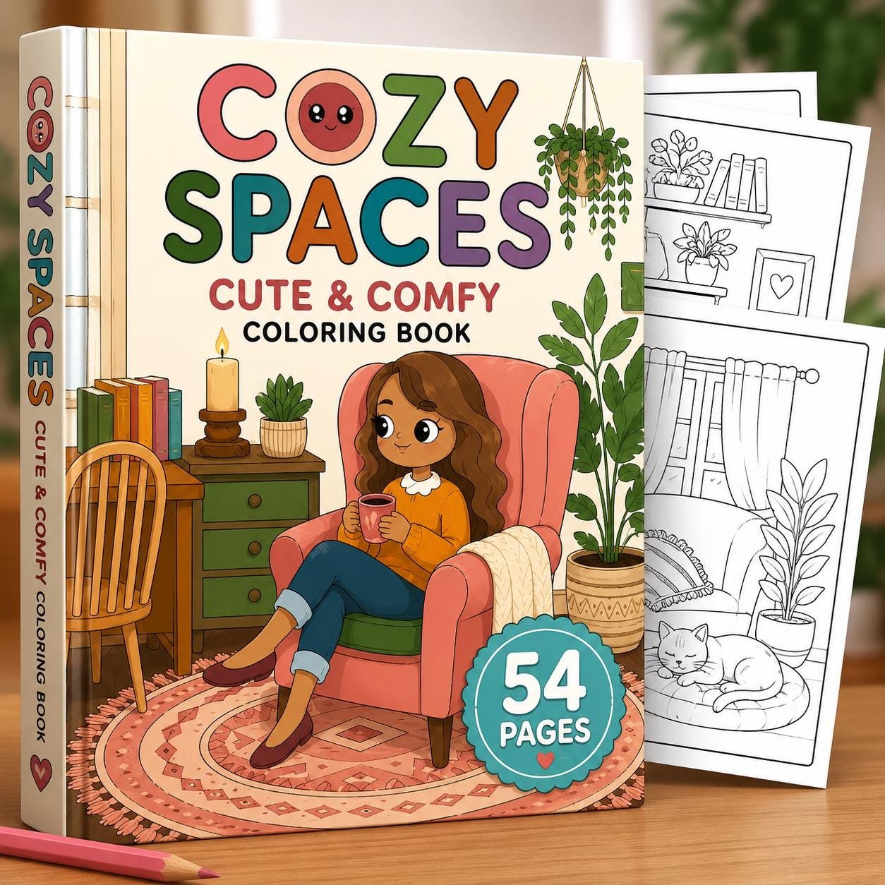 Cozy Spaces Coloring Book | 54 Home Interiors (Digital PDF)