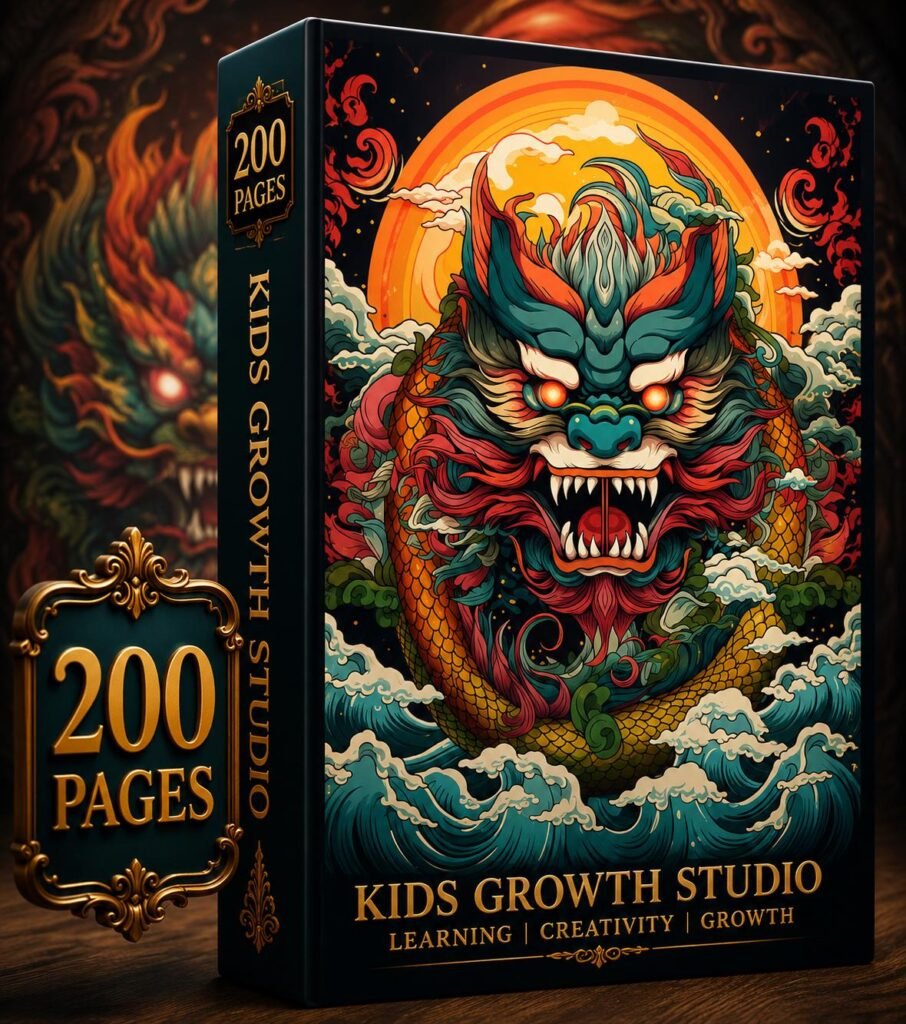 200-Page Japanese Dragon Coloring Book | Fantasy Asian Art (PDF Download)