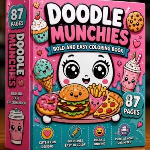 Doodle Munchies Kawaii Food Coloring Book | 87 Pages Bold Easy PDF (Digital Download)