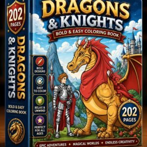 Dragons Knights Coloring Book | Bold Easy Fantasy Pages (Digital Download)