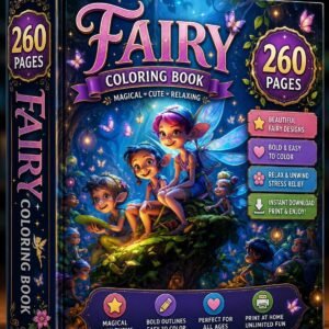260-Page Fairy Coloring Book, Magical Fantasy Art, Kids Adults (Digital Download)