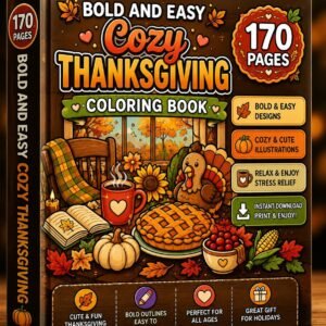 Cozy Thanksgiving Coloring Book | 170 Bold Easy Pages (Digital Download)