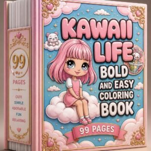 Kawaii Coloring Book | 99 Bold Easy Pages | Girls, Cozy Scenes (Digital Download)