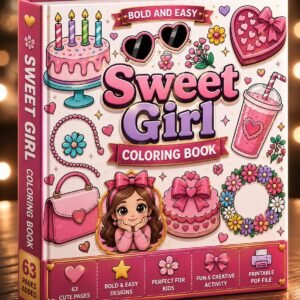 Sweet Girl Coloring Book | 63 Bold Easy Kawaii Pages (Digital Download)