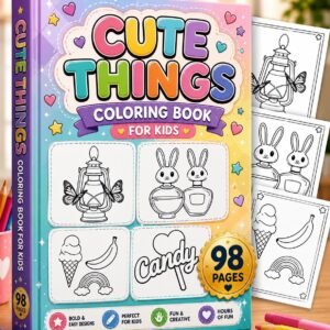 Things Coloring Book for Kids | Bold Easy Kawaii Illustrations (98 Pages) (Digital Download)