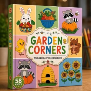 Garden Corners Bold Easy Coloring Book | Animals, Flowers (Digital Download)