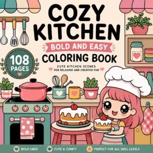 Cozy Kitchen Coloring Book | 108 Bold Easy Pages (Digital PDF)