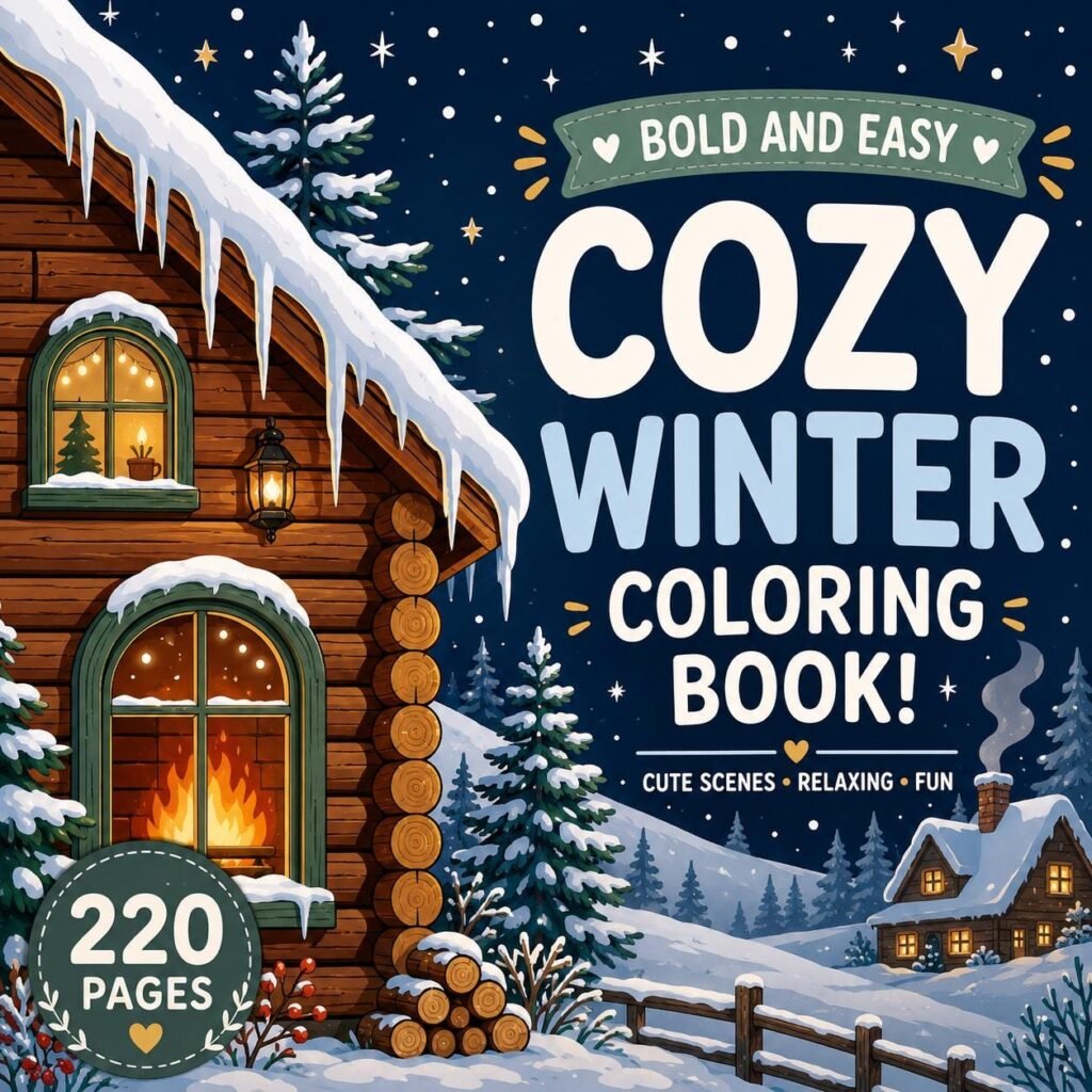 220 Cozy Winter Coloring Pages | Bold Cabin Scenes (Digital PDF)