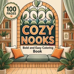 100 Bold Easy Coloring Pages | Cozy Nooks Reading Home Book (Digital PDF)