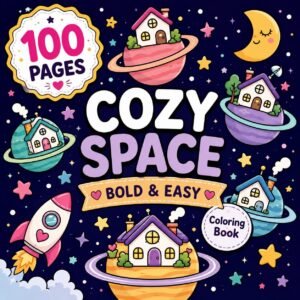 Cozy Space Coloring Book | 100 Bold Easy Pages (Digital Download)