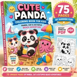 Summer Animals Coloring Book for Kids | Panda, Cat, Octopus Beach Theme (Digital Download)