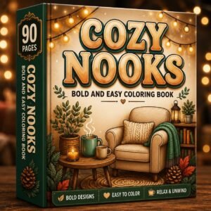 Cozy Nooks Bold Easy Coloring Book | 90 Pages Printable PDF (Digital Download)