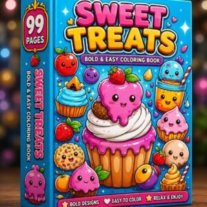 Sweet Treats Coloring Book | 99 Pages Kawaii Dessert Designs (Digital Download)