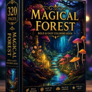 Magical Forest Coloring Book | 320 Pages Bold Fantasy Mushroom Designs (Digital Download)
