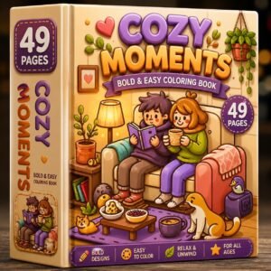 Cozy Moments Coloring Book | 49 Bold Easy Pages (Digital Download)