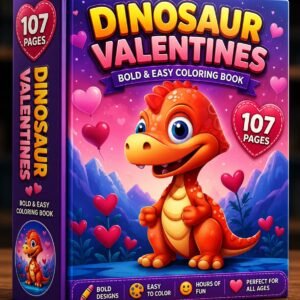 Dinosaur Valentine Coloring Book | 107 Bold Easy Pages (Digital Download)