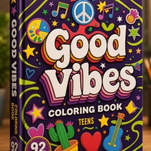 Good Vibes Coloring Book for Teens | Retro Groovy Pages, 92 Designs (Digital Download)