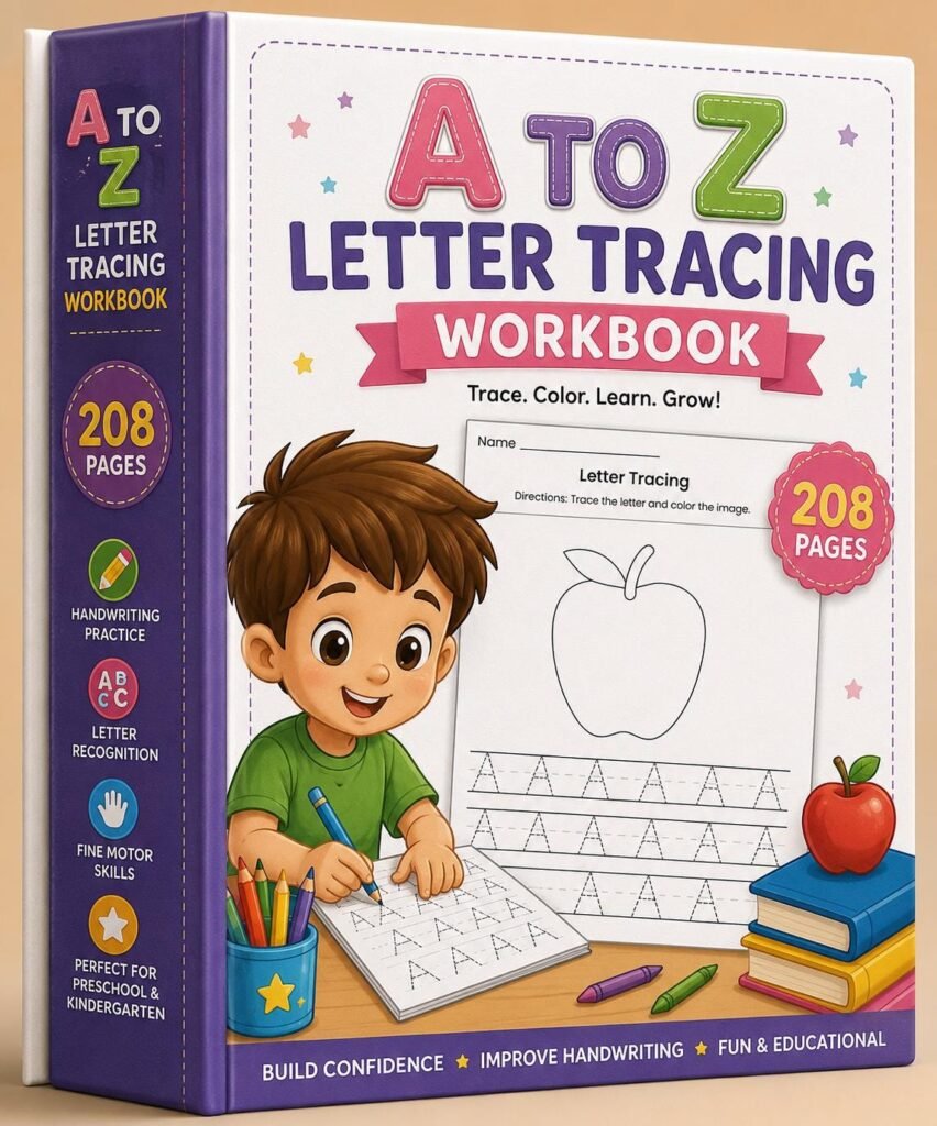 A to Z Letter Tracing Workbook | 208 Pages Handwriting Practice (Digital Download)