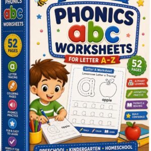 Phonics ABC Worksheets A–Z – Letter Tracing, Coloring Book (52 Printable Pages)