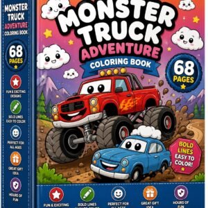 Monster Truck Adventure Coloring Book | 68 Pages, Bold Lines (Digital Download)