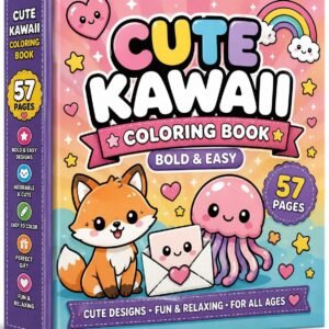 Kawaii Coloring Book | Bold Easy Designs, 57 Pages (PDF Download)