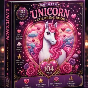 Unicorn Coloring Book | 104 Bold Easy Fantasy Pages (Digital Download)