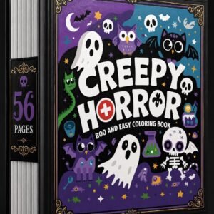 Creepy Horror Coloring Book | 56 Easy Halloween Pages (Digital Download)