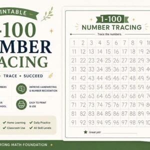 1-100 Number Tracing Worksheets – Preschool Kindergarten Math Practice (Digital Download)