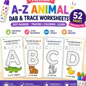 A-Z Animal Dab & Trace Worksheets | 52 Page Alphabet Dot Marker Printable PDF
