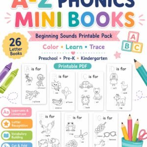 A-Z Phonics Mini Books Printable | Beginning Sounds Letter Booklets | Preschool Alphabet Coloring & Tracing PDF