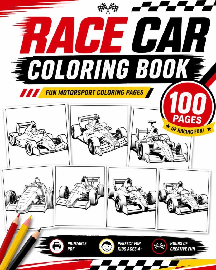 100 Race Car Coloring Pages for Kids, Motorsport Printable Book (PDF Download)